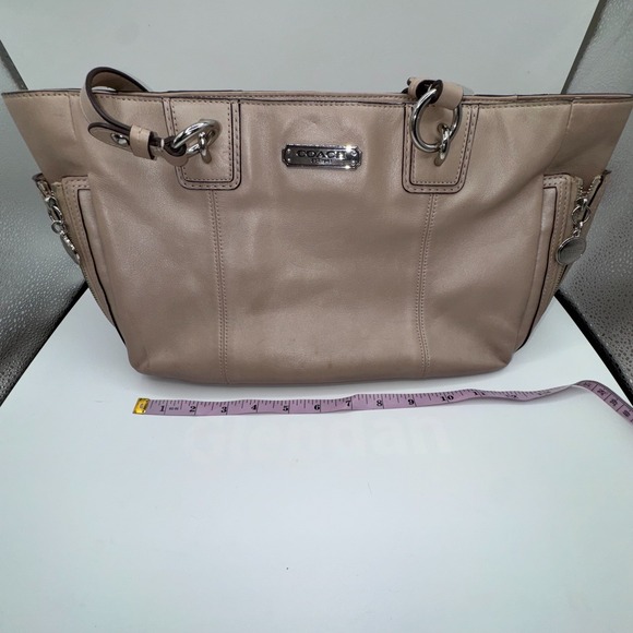 Coach Purse‎ Iridescent Shimmer Pearl Blush Pink Handbag Leather Tote Bag - Picture 5 of 11